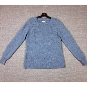 LL Bean Sweater Womens Large Blue Mariner Shaker Wool Silk Fishermen Coastal